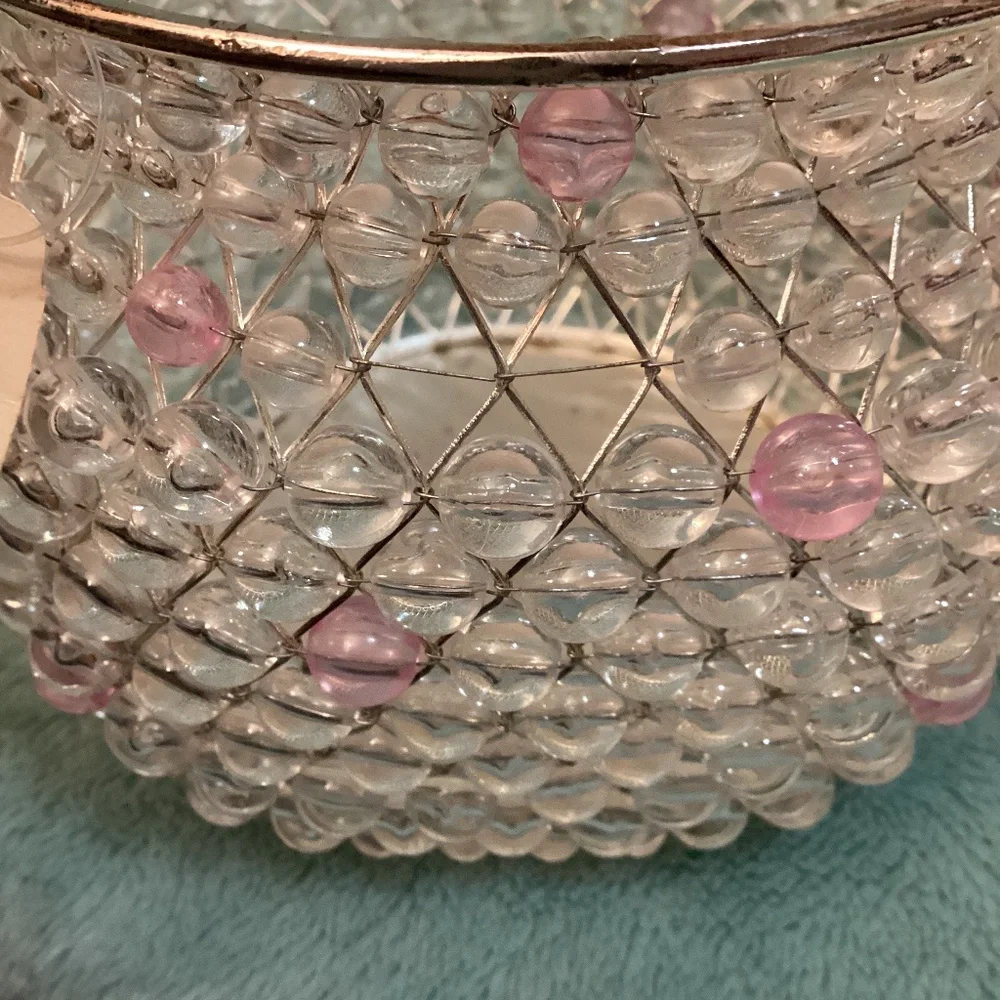 Bath & Body Works Pink and Clear Beaded Decorative Basket